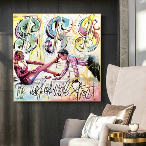 Modern Graffiti Wolf of Wall Street Art Canvas Painting Money Poster Print Wall Art Pictures for Living Room Home Decor Cuadros