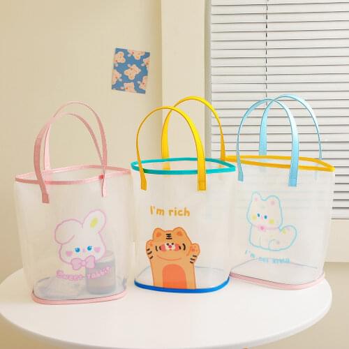 Cartoon Bear PVC Shoulder Bag Summer Cute Transparent Jelly Bag Student Cosmetic Storage Bag Girls Shopping Bags Travel Tote