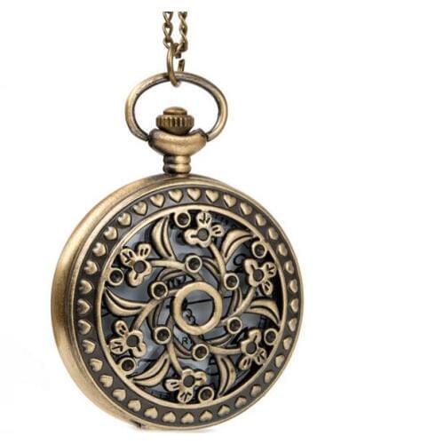 Vintage Bronze antiques flowers Hollow out Fashion quartz pendant Modern clock Necklace pocket watches gift