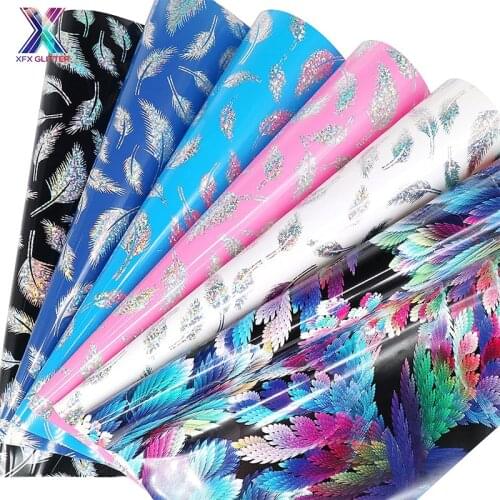XINFANGXIU Free Shipping 1 Sheet 25x30.5cm Multicolor Feathers Pattern PU Heat Transfer Vinyl Heat Press HTV T-shirt Printed DIY
