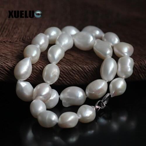 XUELUO 12-15mm Trendy Supper Large Baroque Natural Freshwater Pearl Necklace Fashion Irregular White Pearl Necklace