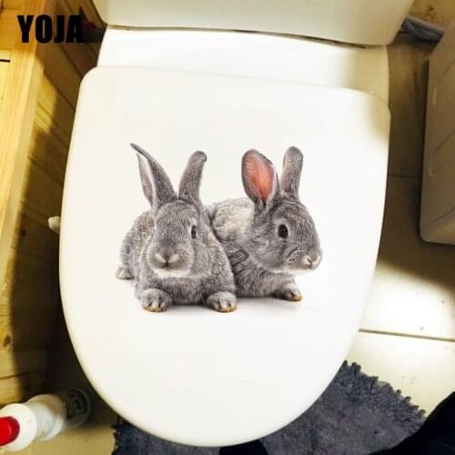 YOJA 24.9×21.9CM Cute Gray Bunny Childrens Bedroom Wall Stickers Home Bathroom Toilet Decals T1-3255