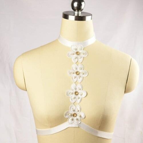 Body Cage Sexy Neck Elastic HARNESS BRA Bondage white flower Cage Bra Women Black Lingerie Pole Dance Fetish Wear Underwear