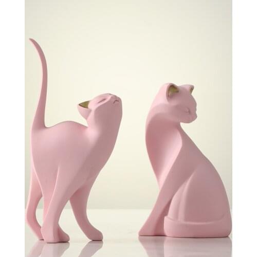 1pc Pink Kitten Cats Figurine Miniature Cute Animals Resin Crafts office desk Home Decorations Accessories Creative Gift