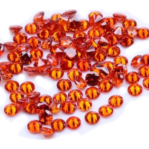 1000pcs AAAAA+ 0.8-4mm CZ Stone Round Cut Beads Orange Color Cubic Zirconia Synthetic Gems For Jewelry