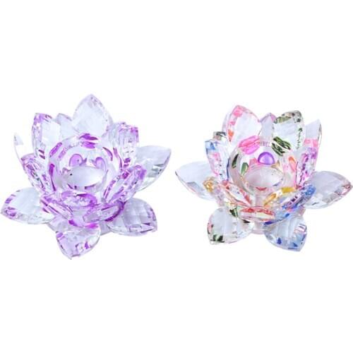 2 Pieces Buddhist Transparent Crystal Lotus Flower Votive Tealight Candle Holder Candlestick Home Kitchen Decor Ornaments