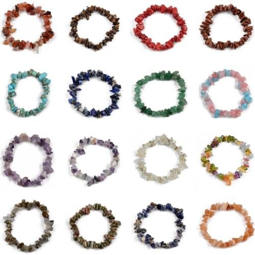 20Pcs Wholesale Natural Irregular Gem Stone Bracelet Stretch Chip Beads Crystal Quartz Amazonite Nuggets Bracelets For Women Men