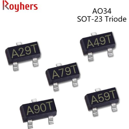 50Pcs SMD P Channel Transistor AO3402 A29T A03403 A39T A03404 A49T A03405 A59T A03406 A69T A03407 A79T IC SOT-23 Triode A0340