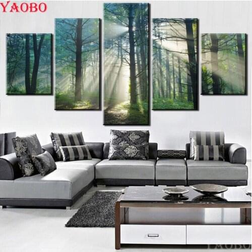 5d diy diamond painting 5pcs cross stitch diamond embroidery sale diy diamond mosaic Sunshine Forest Scenery wedding decorative