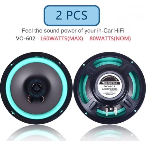 Vehemo 2pc Car Speaker 6.5 Inch 160W Universal HiFi Coaxial Vehicle Door Auto Audio Music Stereo Full Range Frequency Speakers