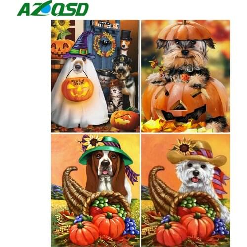 AZQSD Adult Painting By Number Canvas Kits Pumpkin DIY Halloween Gift Unframe Coloring By Numbers Landscape Home Decoration
