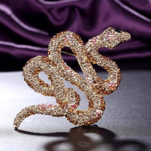 Zlxgirl Big Size rhinestone Snake animal brooches & pendant womens couple gifts metal tin alloy African beads hijab jewelry
