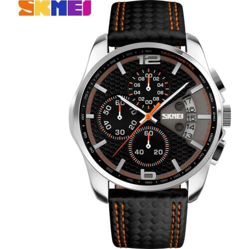 SKMEI Chronograph Watch Men Sport Watches Leather Strap Quartz Watch 3ATM Waterproof Date Mens Wrist Watch relogio masculino