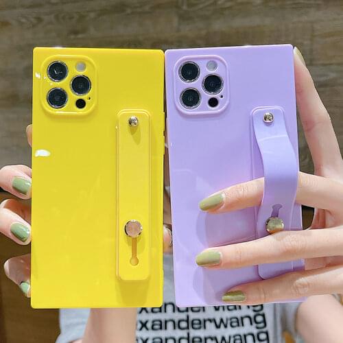 Candy Color Wrist Strap Camera Protection Phone Case For iPhone 12 11 Pro Max XS Max XR X 8 7 Plus Shockproof Soft Back Cover