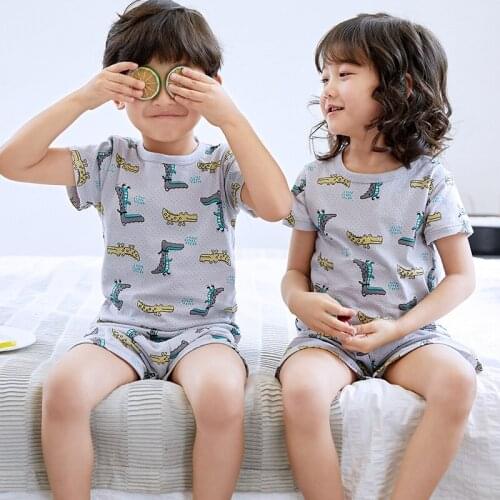 Children Summer Short Sleeve Breathable Cotton Print T shirts with Shorts 2pc Clothing Sets Boys and Girls Clothes Baby Sets