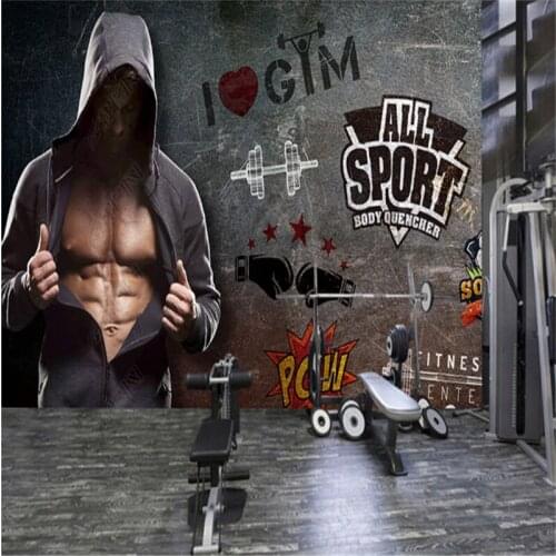 European and American Retro Fitness Sports Mural Wallpapers Industrial Decor Gym Background Wall Paper Papel De Parede 3d
