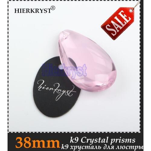 HIERKYST 1 pc K9 Glass Crystal Prisms Pendants Chandeliers Parts Lustres Rainbow Lamp Lighting Hang Drops Pink 38mm #2252-7