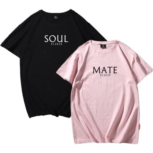 Cotton T Shirt Women Men Korean Casual Simple Tshirt Woman Clothes Tops O-neck Soul Mate Letter T-shirt Couple Matching Outfits