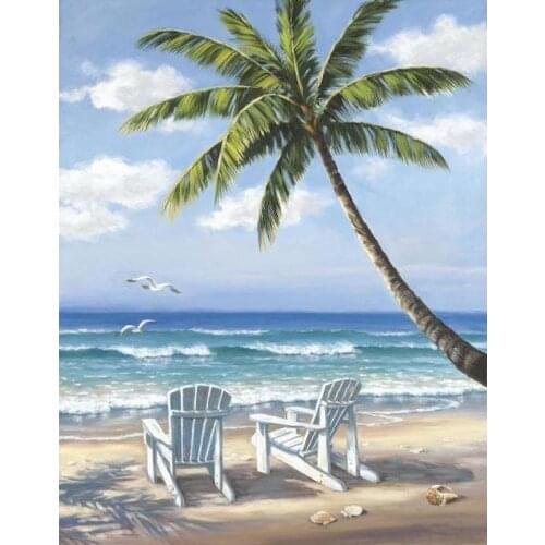 Gatyztory 60×75cm Frame Seaside Landscape Painting By Numbers Canvas Colouring Wall Decor Handpainted Gift