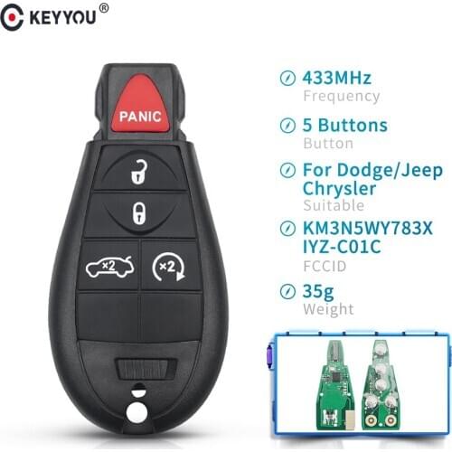 KEYYOU M3N5WY783X IYZ-C01C 5 Buttons Car Smart Key 433Mhz Remote Key For DODGE Chrysler Jeep Dodge Grand Caravan Town & Country
