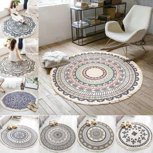Round Carpet Bohemian Vintage Cotton Linen Wove Tassels Floor Mat Large Area Home Bedroom Living Room Door Rugs Tassels Mats