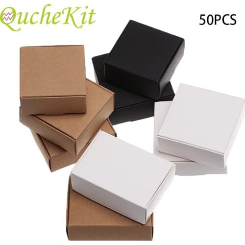 50pcs/lot Square White Handmade Candy Soap Box Jewelry Black Packing Gift Boxes Wedding Birthday Party Gifts Packaging Supplies