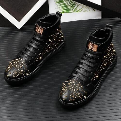 Men Fashion Ankle Boots Spring Autumn Rivets Loafers Male High Top Luxury Shoes for Man Punk Footwear Shoes V1.22
