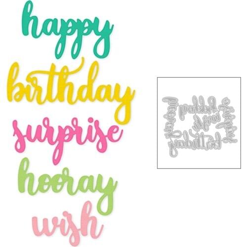 2020 New Happy Birthday Word Surprise Hooray Wish Metal Cutting Dies For DIY Scrapbooking Greeting Card Paper Making no stamps