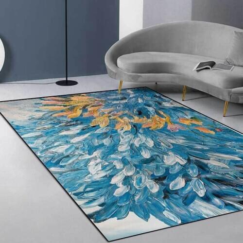 Fashion Modern Art Blue Yellow Abstract Feather Oil Painting Living Room Bedroom Bedside Carpet Floor Mat Customization