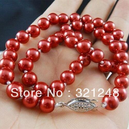 Fashion 8mm charms red imitation shell lovely simulated-pearl round beads women necklace jewelry making 18inch GE1187