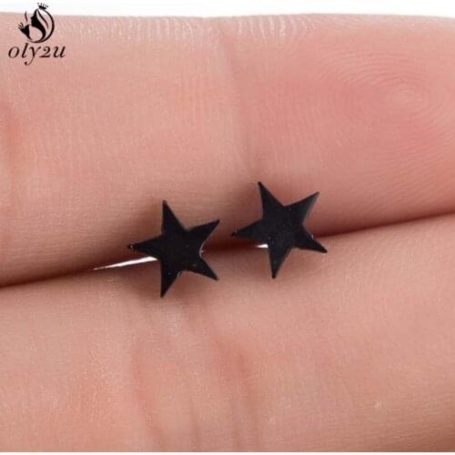 Oly2u Fashion Star Stud Earrings for Women Girls Brincos Mini Black Stainless Steel Earrings Minimalist Jewelry Kids Party Gift