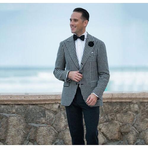Men Classic Suit Black and White Pattern Winter Wedding Suits for Men Groom Tuxedo 2Piece Custom Prom Blazer Terno Masculino
