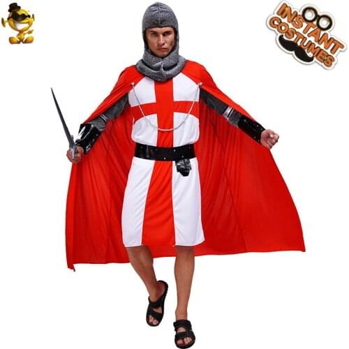 Mens Crusade Battle Knight Costume for Halloween Party Fancy Dress Up Role Play Medieval Knight Outfits for Adult Male