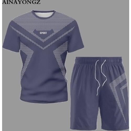 2021 Summer New Mens Short Sets Fashion Sports Suits Harajuku Tracksuit Two Piece Motion Element Printed T-Shirt+Shorts 5XL