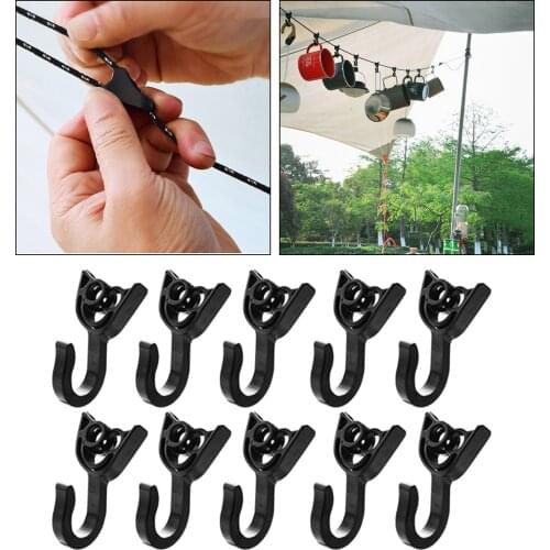 Set of 10 Plastic Hook Curtain Towel Shoes Clips Light Hangers Tent Black