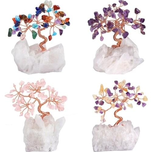 TUMBEELLUWA Natural Crystal Tree Raw Rock Quartz Cluster Base Bonsai Figurine Ornaments for Wealth and Luck Home Office Decor
