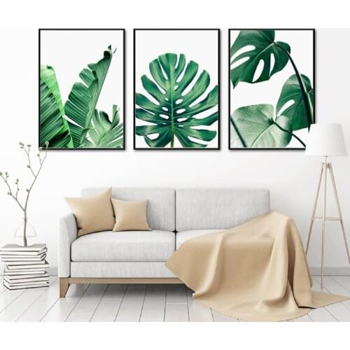Nordic Green Plant Canvas Painting Wall Pictures , Tropical Palm Banana Turtle Leaf Canvas Prints And Poster Wall Art Home Decor