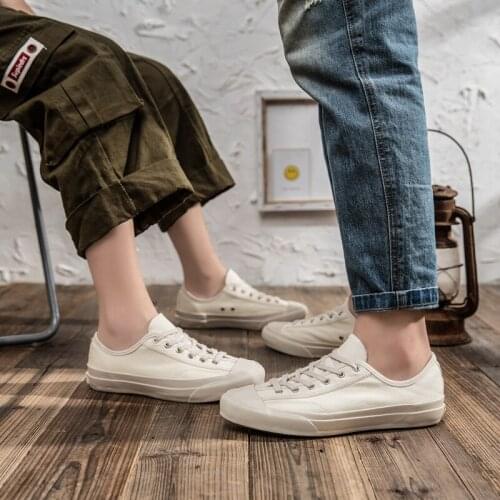 YSHUNIJ 2021 New Canvas Shoes Men and Women Couple Low Help Japanese Liner Rice Vulcanized Shoes Retro Ins Trend Shoes White