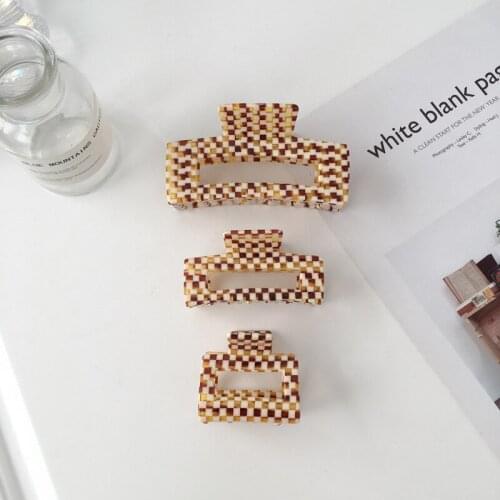 New Acetate Hair Accessories for Women Korean Plaid Hollow Hair Claw