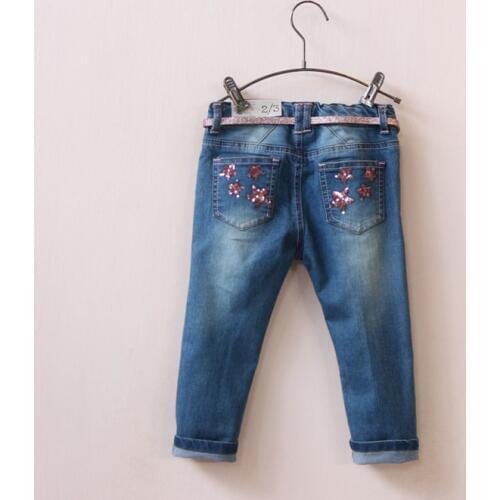 New Baby Girls Denim Jeans Girls Jeans With Belt Kids Spring Autumn Child Long Pants Girls Star Denim Jeans