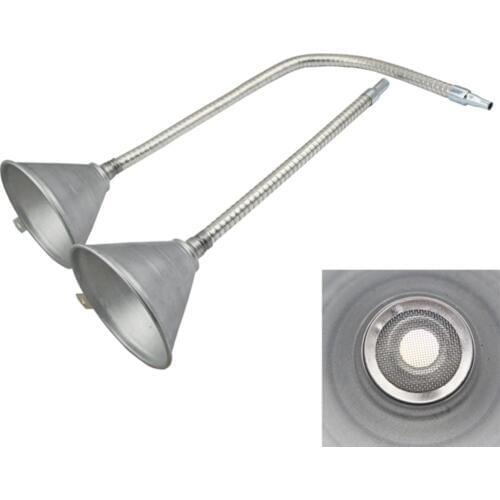 Galvanized Metal Utility Engine Oil Funnel with Flex Tip and Screen For Oil Water Fuel Petrol Diesel Gasoline Car Accessories