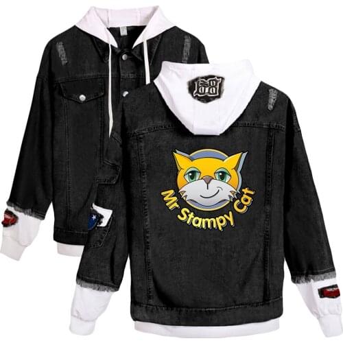 Anime Stampylonghead Print Autumn Winter Holiday Men/Women Street Clothes Denim Kawaii Hooded Denim Jacket Fashion Hip Hop Tops