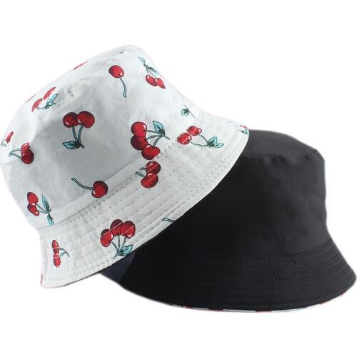 2020 Panama Fruit Cherry Print Bucket Hat For Men Women Fisherman Hat Two Side Reversible Bob Hat Summer Sun Hat