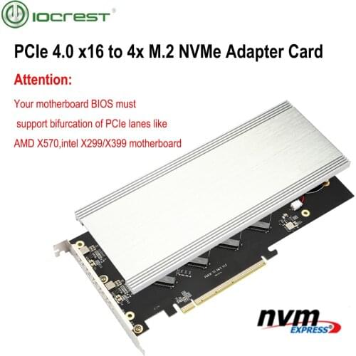 IOCREST 4 Ports M.2 NVMe to Pcie 4.0 X16 riser controller Adapter Card Only Support Bifurcation Motherboards