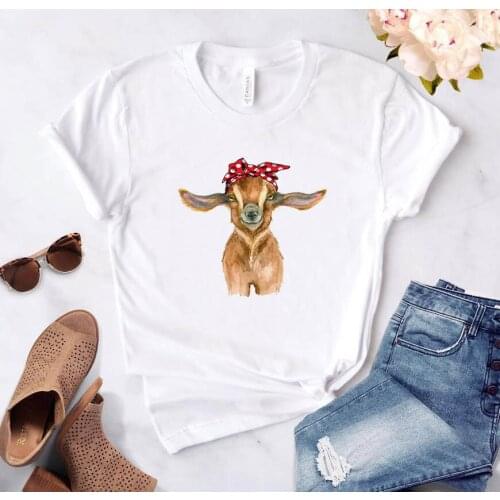 Gift 90s Lady Yong Girl Drop Ship Bandana Goat Print Women Tshirt Cute Casual Funny T Shirt