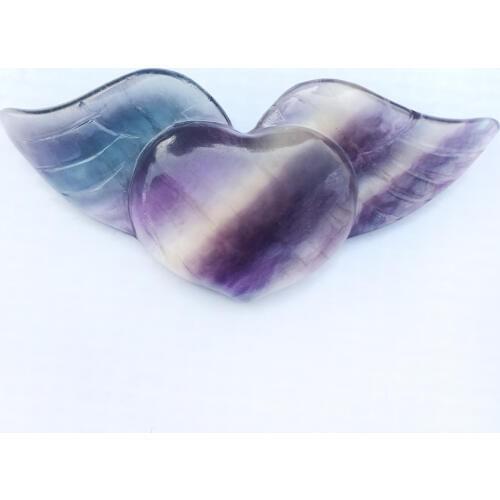 Natural Rainbow Fluorite Wing Heart Pendant Hand Carved Quartz Crystal Wing Heart Necklace Healing Crystal Charm Jewelry Gift