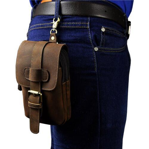 Real Leather men Casual Design Small Waist Bag Pouch Cowhide Fashion Hook Waist Belt Pack Cigarette Case Phone Pouch 014