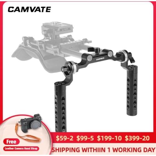 CAMVATE Dual Cheese Handgrip With Rosette M6 Mount Connection & 15mm Rod Clamp For DSLR Camera Shoulder Mount Rig Support System