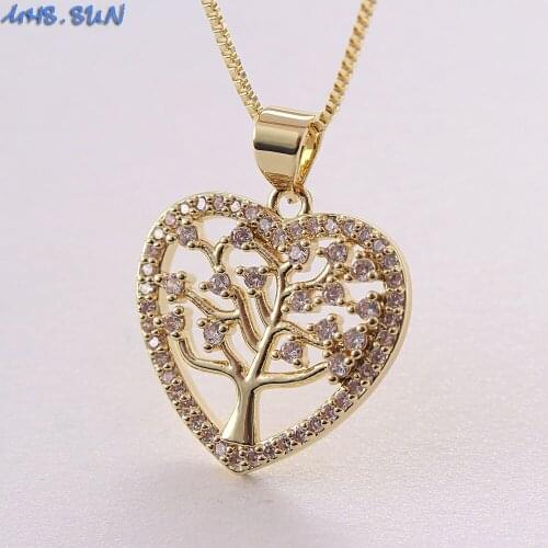 MHS.SUN Fashion Women Cubic Zircon Jewelry With Tree of Life Pendant Charm Heart Choker Chain Necklace For Party Jewelry 1PC