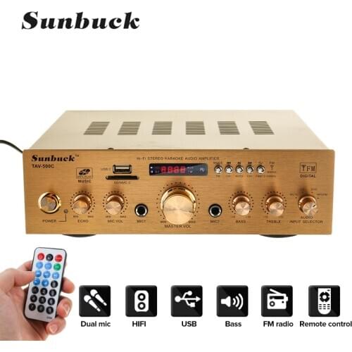 CLAITE Home Theater Amplifiers 110V/220V HIFI Audio Stereo bluetooth MP3/FM Radio with Remote Control 2 MIC